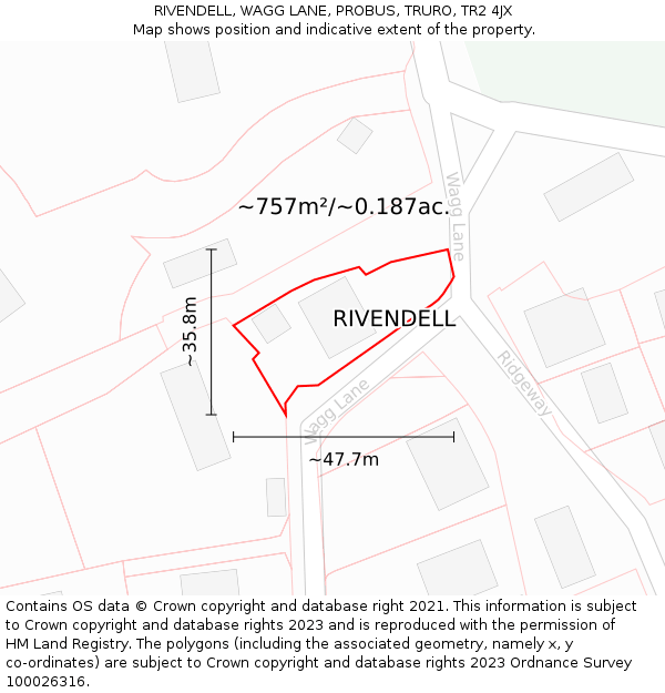 RIVENDELL, WAGG LANE, PROBUS, TRURO, TR2 4JX: Plot and title map