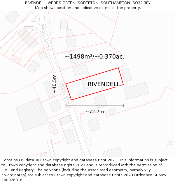 RIVENDELL, WEBBS GREEN, SOBERTON, SOUTHAMPTON, SO32 3PY: Plot and title map