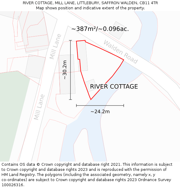 RIVER COTTAGE, MILL LANE, LITTLEBURY, SAFFRON WALDEN, CB11 4TR: Plot and title map