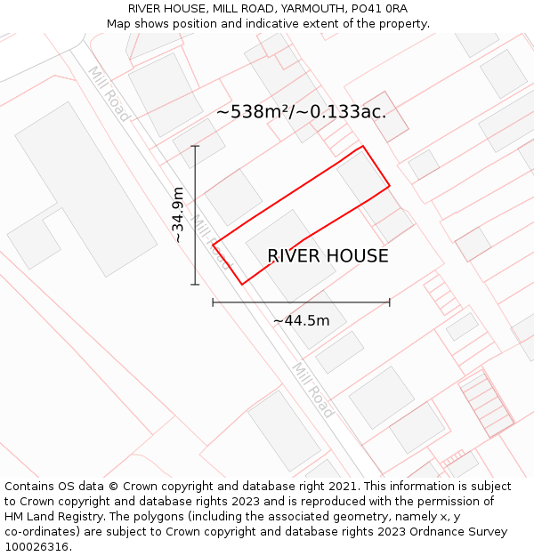 RIVER HOUSE, MILL ROAD, YARMOUTH, PO41 0RA: Plot and title map