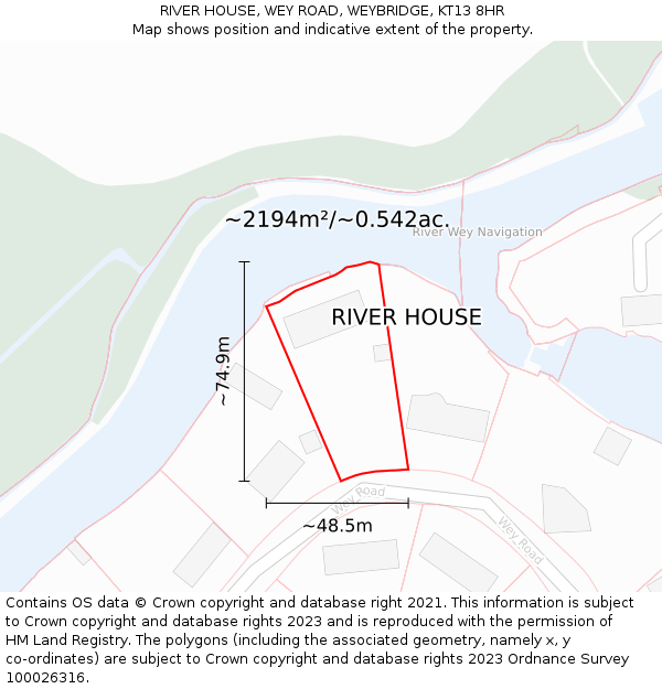 RIVER HOUSE, WEY ROAD, WEYBRIDGE, KT13 8HR: Plot and title map