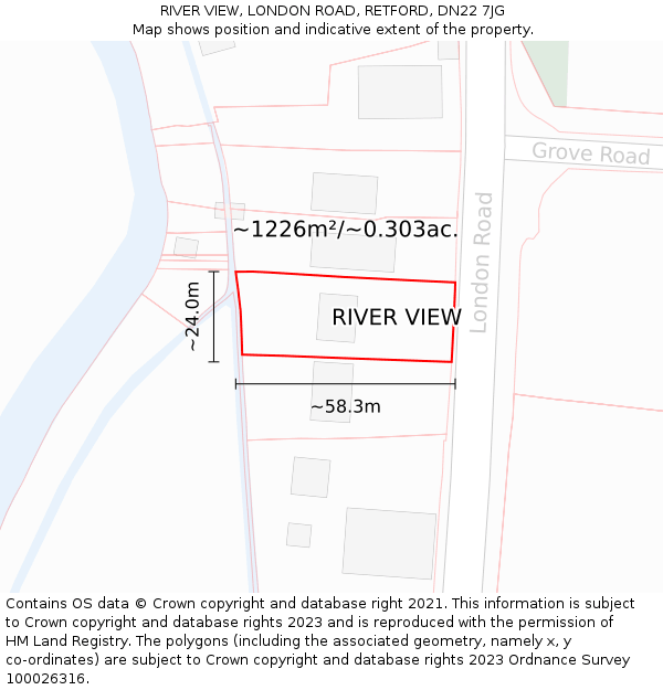 RIVER VIEW, LONDON ROAD, RETFORD, DN22 7JG: Plot and title map