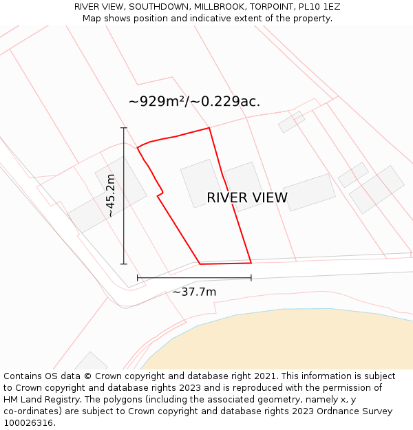 RIVER VIEW, SOUTHDOWN, MILLBROOK, TORPOINT, PL10 1EZ: Plot and title map