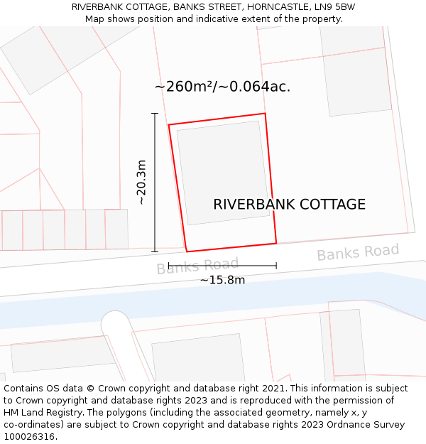 RIVERBANK COTTAGE, BANKS STREET, HORNCASTLE, LN9 5BW: Plot and title map