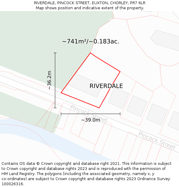 RIVERDALE, PINCOCK STREET, EUXTON, CHORLEY, PR7 6LR: Plot and title map