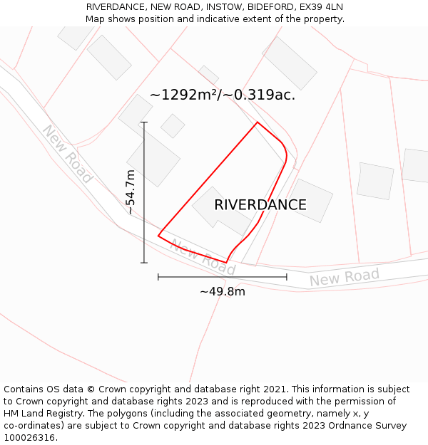 RIVERDANCE, NEW ROAD, INSTOW, BIDEFORD, EX39 4LN: Plot and title map