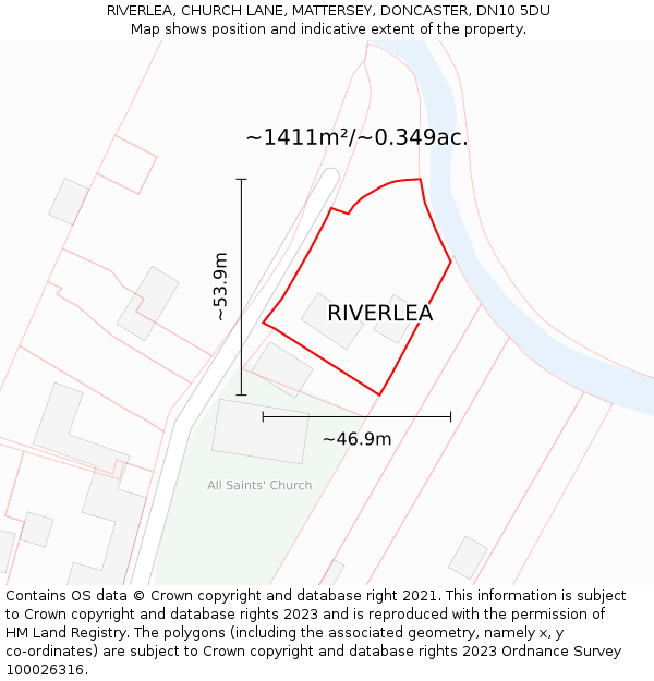 RIVERLEA, CHURCH LANE, MATTERSEY, DONCASTER, DN10 5DU: Plot and title map