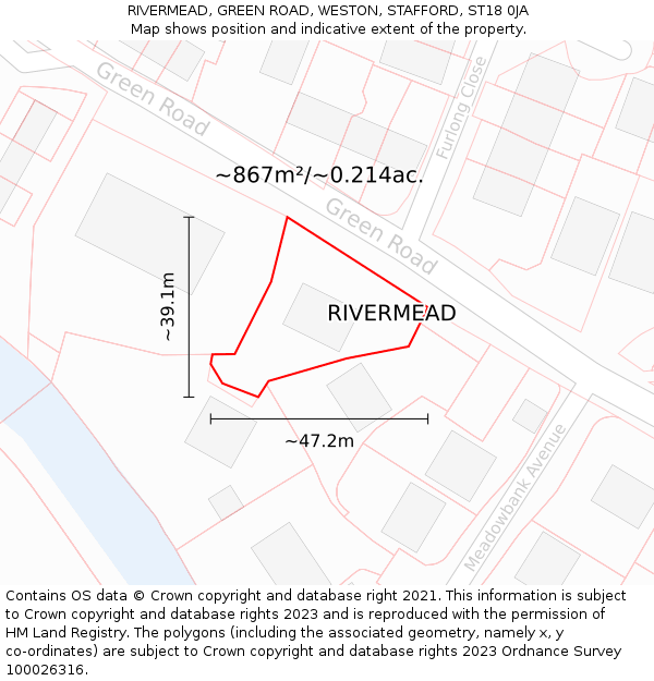 RIVERMEAD, GREEN ROAD, WESTON, STAFFORD, ST18 0JA: Plot and title map