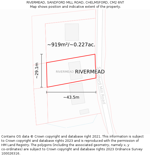 RIVERMEAD, SANDFORD MILL ROAD, CHELMSFORD, CM2 6NT: Plot and title map