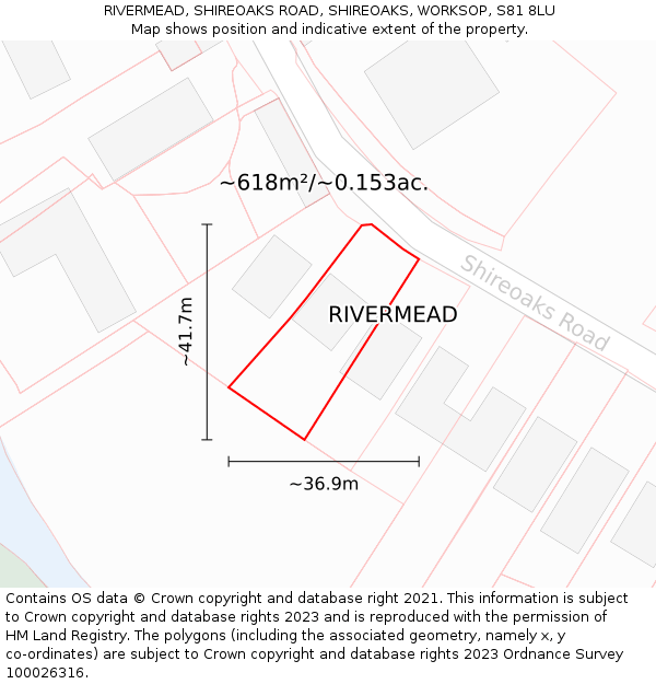 RIVERMEAD, SHIREOAKS ROAD, SHIREOAKS, WORKSOP, S81 8LU: Plot and title map