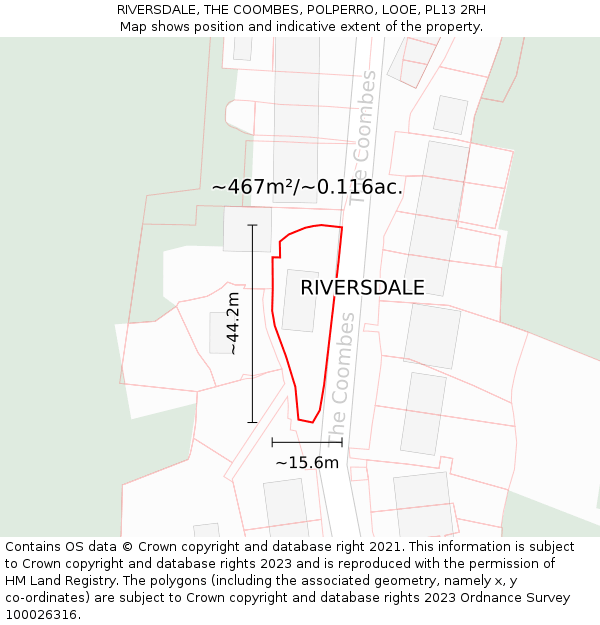 RIVERSDALE, THE COOMBES, POLPERRO, LOOE, PL13 2RH: Plot and title map