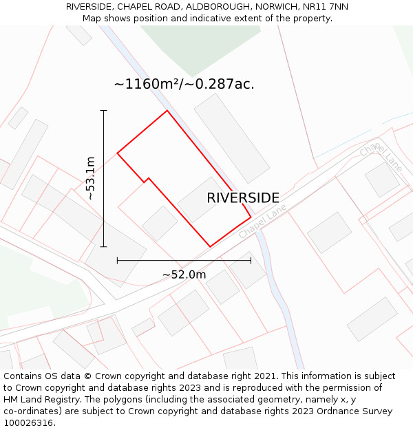 RIVERSIDE, CHAPEL ROAD, ALDBOROUGH, NORWICH, NR11 7NN: Plot and title map