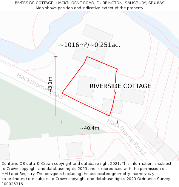 RIVERSIDE COTTAGE, HACKTHORNE ROAD, DURRINGTON, SALISBURY, SP4 8AS: Plot and title map