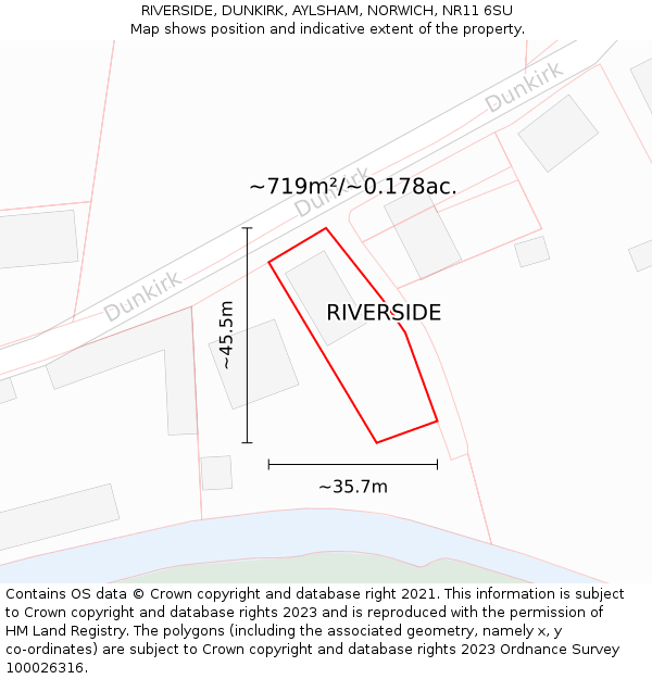 RIVERSIDE, DUNKIRK, AYLSHAM, NORWICH, NR11 6SU: Plot and title map