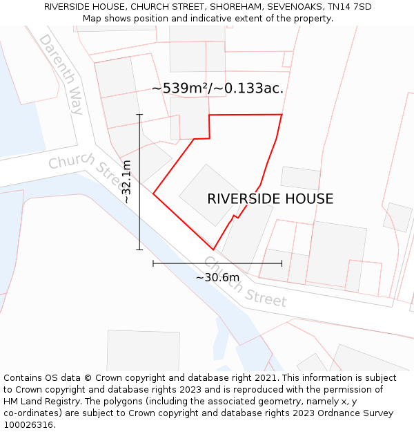 RIVERSIDE HOUSE, CHURCH STREET, SHOREHAM, SEVENOAKS, TN14 7SD: Plot and title map