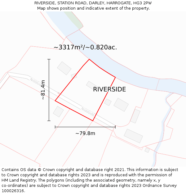 RIVERSIDE, STATION ROAD, DARLEY, HARROGATE, HG3 2PW: Plot and title map