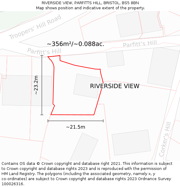 RIVERSIDE VIEW, PARFITTS HILL, BRISTOL, BS5 8BN: Plot and title map