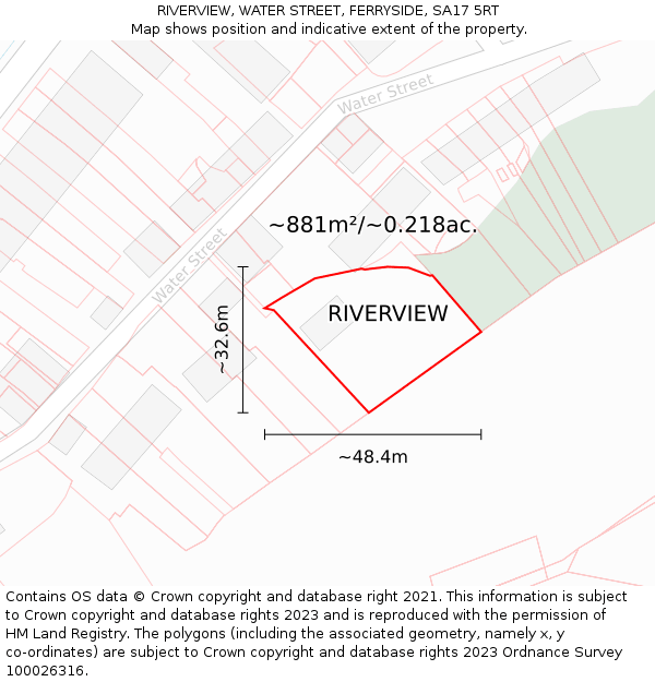 RIVERVIEW, WATER STREET, FERRYSIDE, SA17 5RT: Plot and title map