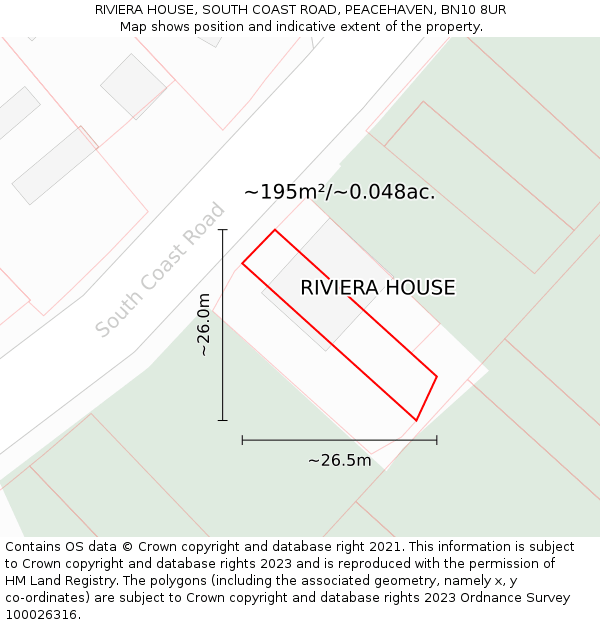 RIVIERA HOUSE, SOUTH COAST ROAD, PEACEHAVEN, BN10 8UR: Plot and title map