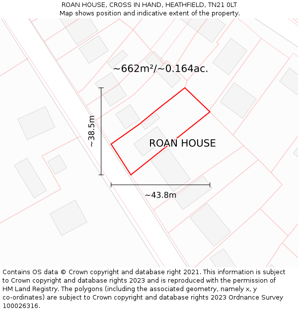 ROAN HOUSE, CROSS IN HAND, HEATHFIELD, TN21 0LT: Plot and title map