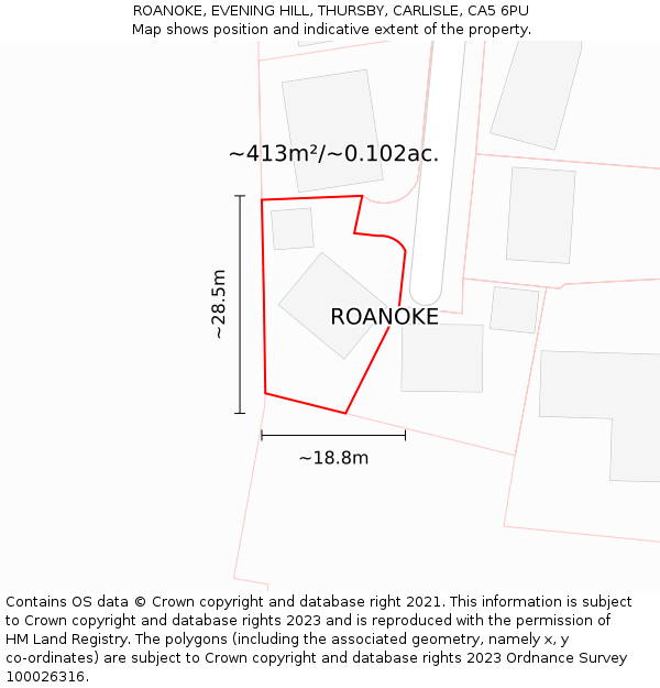 ROANOKE, EVENING HILL, THURSBY, CARLISLE, CA5 6PU: Plot and title map