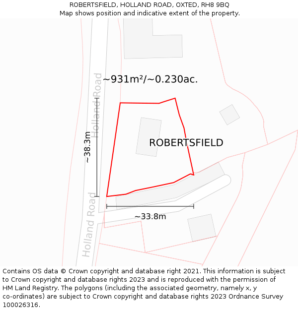 ROBERTSFIELD, HOLLAND ROAD, OXTED, RH8 9BQ: Plot and title map