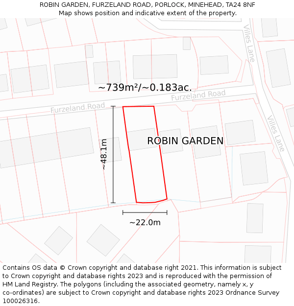 ROBIN GARDEN, FURZELAND ROAD, PORLOCK, MINEHEAD, TA24 8NF: Plot and title map