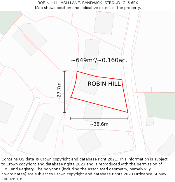 ROBIN HILL, ASH LANE, RANDWICK, STROUD, GL6 6EX: Plot and title map