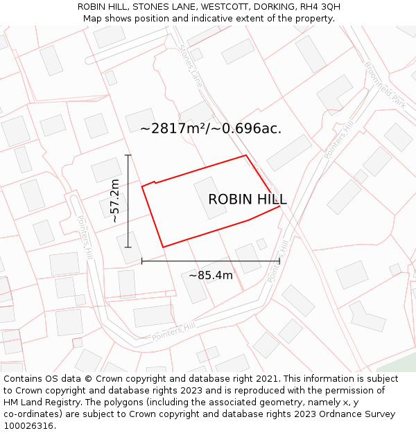 ROBIN HILL, STONES LANE, WESTCOTT, DORKING, RH4 3QH: Plot and title map