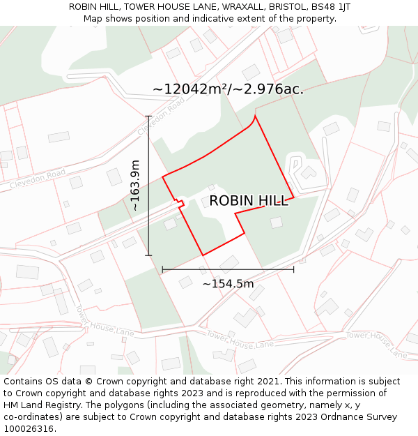 ROBIN HILL, TOWER HOUSE LANE, WRAXALL, BRISTOL, BS48 1JT: Plot and title map