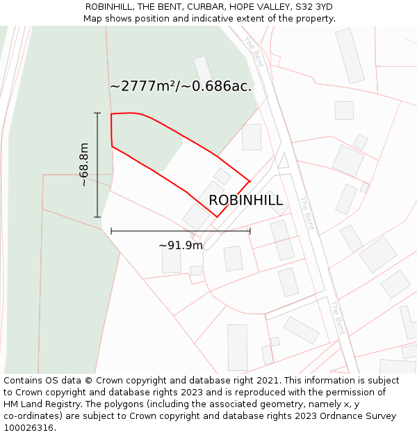 ROBINHILL, THE BENT, CURBAR, HOPE VALLEY, S32 3YD: Plot and title map