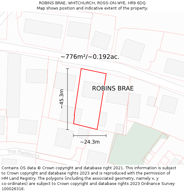 ROBINS BRAE, WHITCHURCH, ROSS-ON-WYE, HR9 6DQ: Plot and title map