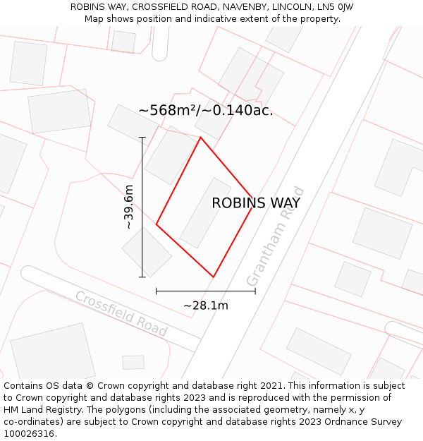 ROBINS WAY, CROSSFIELD ROAD, NAVENBY, LINCOLN, LN5 0JW: Plot and title map