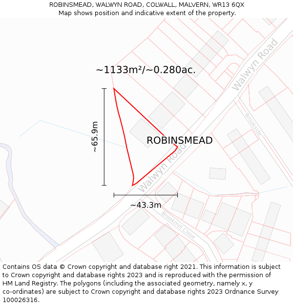 ROBINSMEAD, WALWYN ROAD, COLWALL, MALVERN, WR13 6QX: Plot and title map