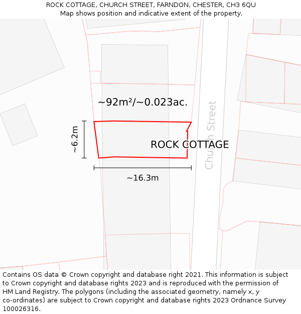 ROCK COTTAGE, CHURCH STREET, FARNDON, CHESTER, CH3 6QU: Plot and title map