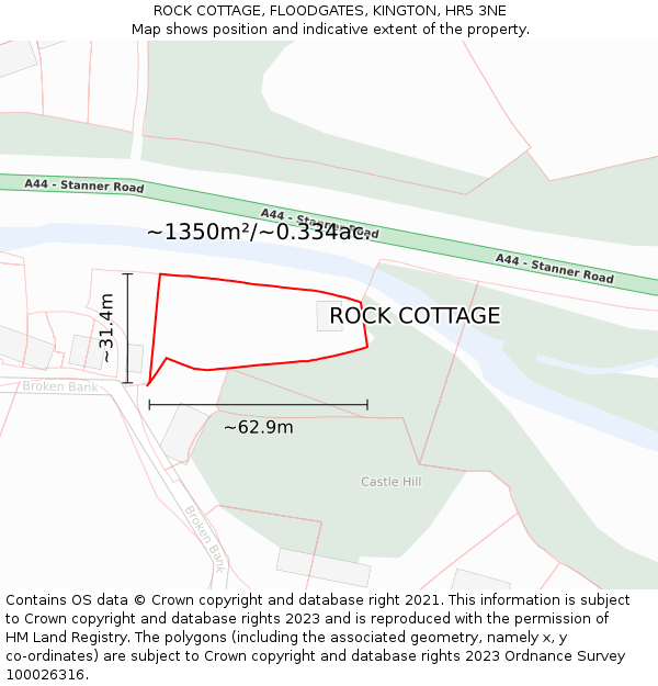 ROCK COTTAGE, FLOODGATES, KINGTON, HR5 3NE: Plot and title map