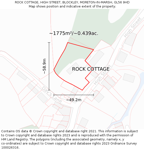 ROCK COTTAGE, HIGH STREET, BLOCKLEY, MORETON-IN-MARSH, GL56 9HD: Plot and title map