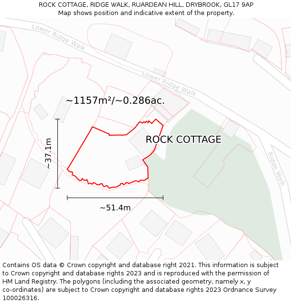 ROCK COTTAGE, RIDGE WALK, RUARDEAN HILL, DRYBROOK, GL17 9AP: Plot and title map