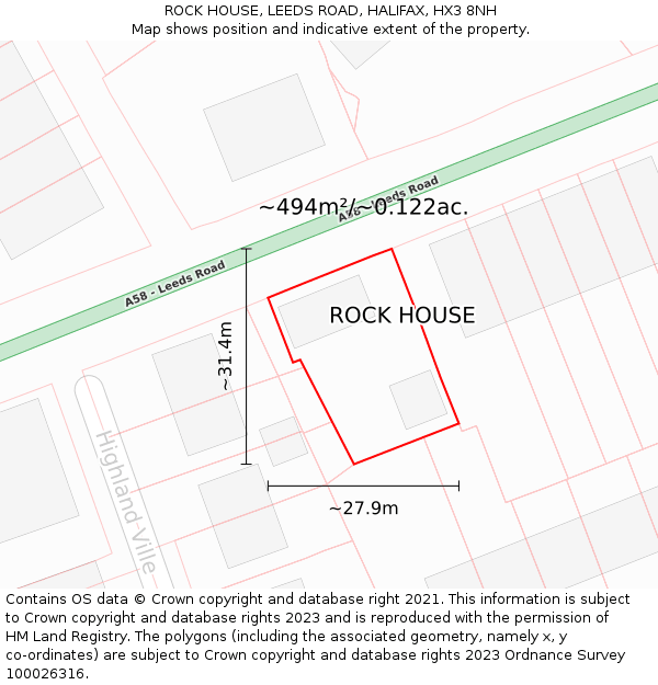 ROCK HOUSE, LEEDS ROAD, HALIFAX, HX3 8NH: Plot and title map