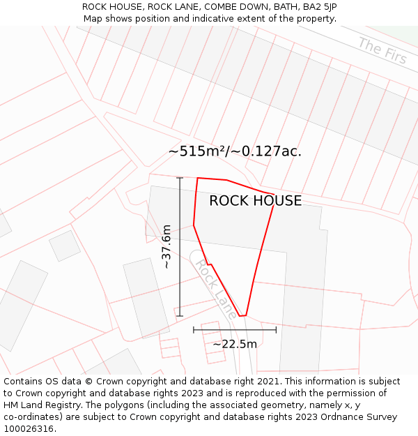 ROCK HOUSE, ROCK LANE, COMBE DOWN, BATH, BA2 5JP: Plot and title map