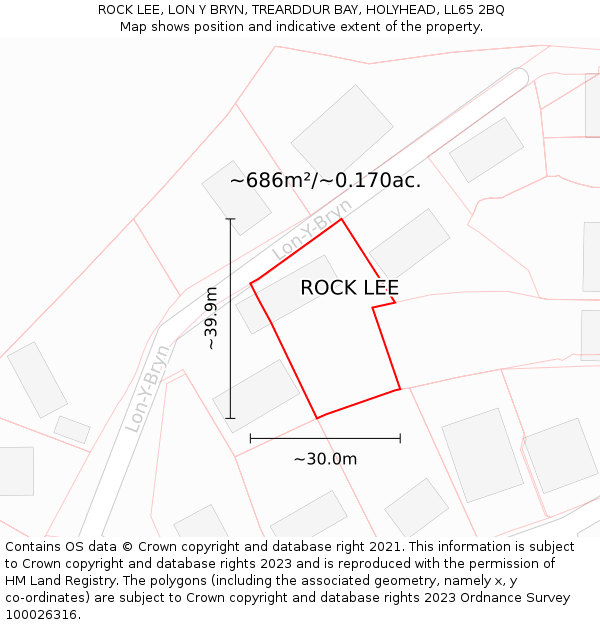 ROCK LEE, LON Y BRYN, TREARDDUR BAY, HOLYHEAD, LL65 2BQ: Plot and title map