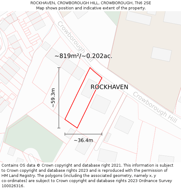 ROCKHAVEN, CROWBOROUGH HILL, CROWBOROUGH, TN6 2SE: Plot and title map