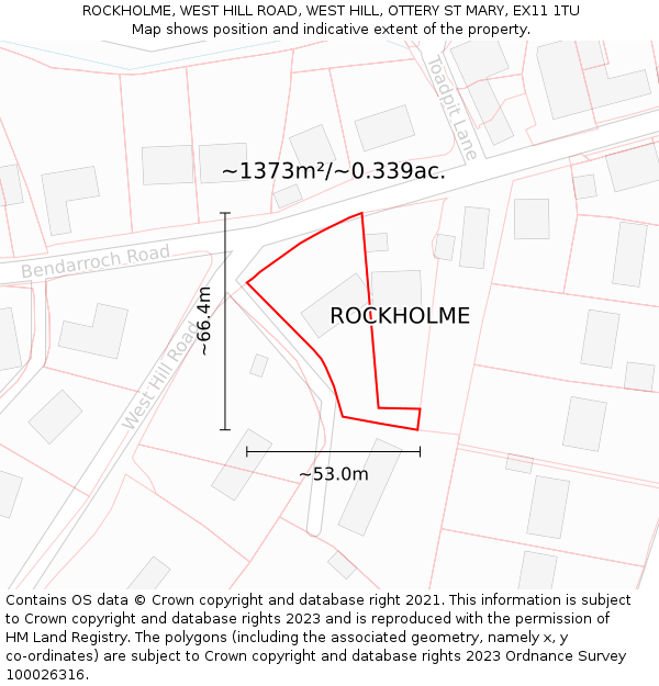 ROCKHOLME, WEST HILL ROAD, WEST HILL, OTTERY ST MARY, EX11 1TU: Plot and title map
