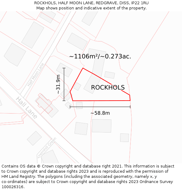 ROCKHOLS, HALF MOON LANE, REDGRAVE, DISS, IP22 1RU: Plot and title map