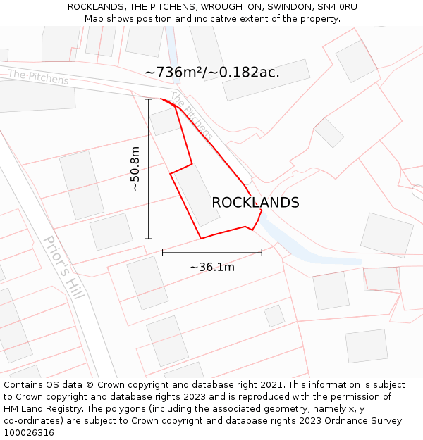 ROCKLANDS, THE PITCHENS, WROUGHTON, SWINDON, SN4 0RU: Plot and title map