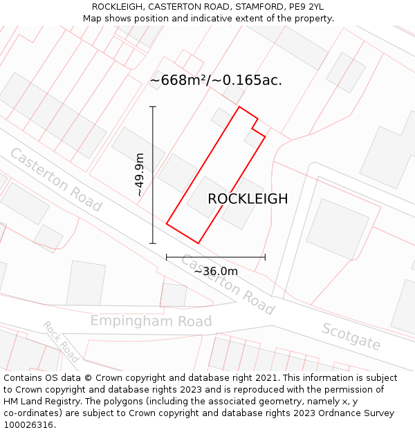 ROCKLEIGH, CASTERTON ROAD, STAMFORD, PE9 2YL: Plot and title map