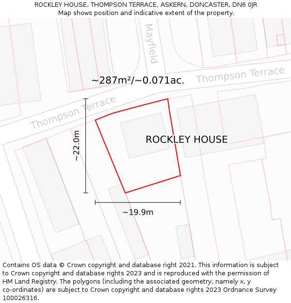 ROCKLEY HOUSE, THOMPSON TERRACE, ASKERN, DONCASTER, DN6 0JR: Plot and title map