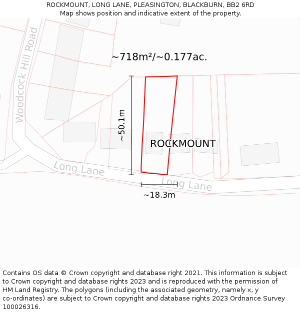 ROCKMOUNT, LONG LANE, PLEASINGTON, BLACKBURN, BB2 6RD: Plot and title map