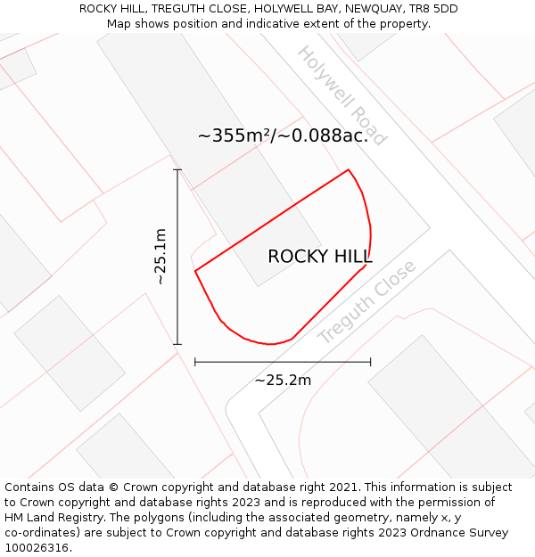 ROCKY HILL, TREGUTH CLOSE, HOLYWELL BAY, NEWQUAY, TR8 5DD: Plot and title map