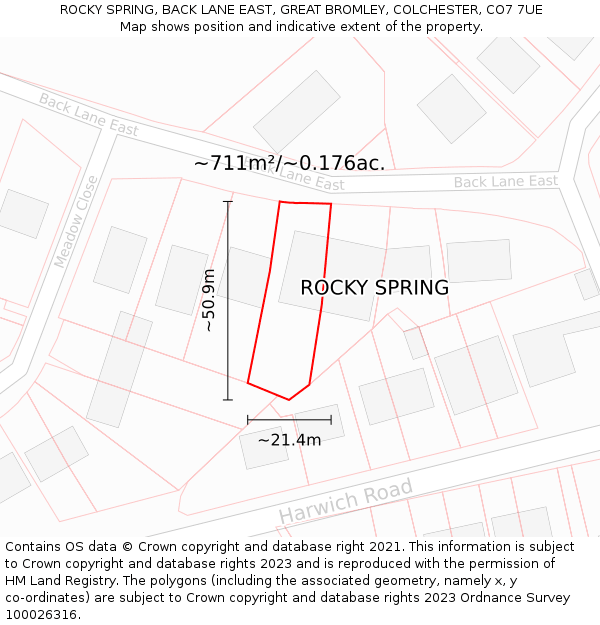 ROCKY SPRING, BACK LANE EAST, GREAT BROMLEY, COLCHESTER, CO7 7UE: Plot and title map